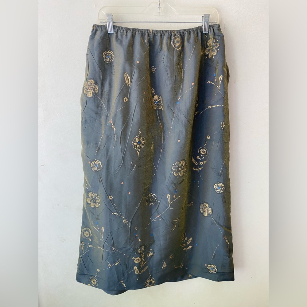 Vintage OILILY iridescent floral a-line midi skirt size/M - Picture 2 of 9